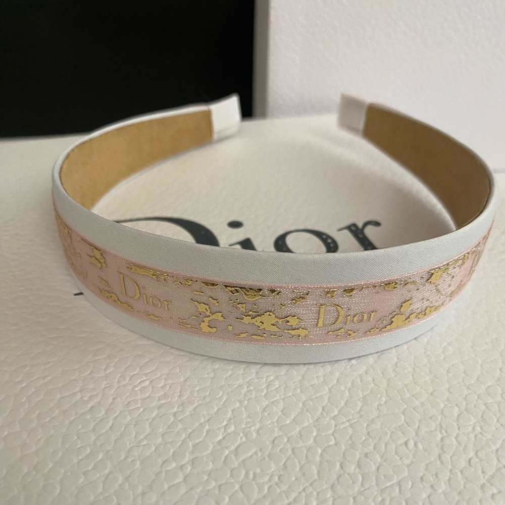 Dior Gold and Pink Ribbon Logo Headband - Picture 2 of 6